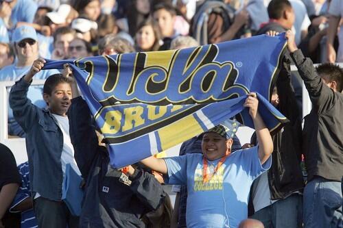 Bruin fans show their spirit during the UCLA vs Arizona game at the Rose Bowl in Pasadena.