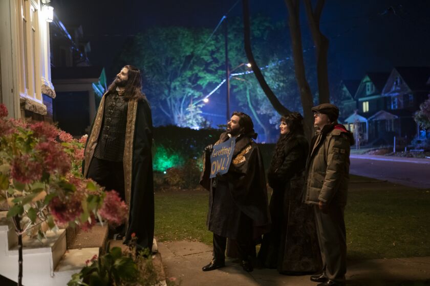 The vampires of FX's "What We Do in the Shadows" show up for their neighbors' Super Bowl party.
