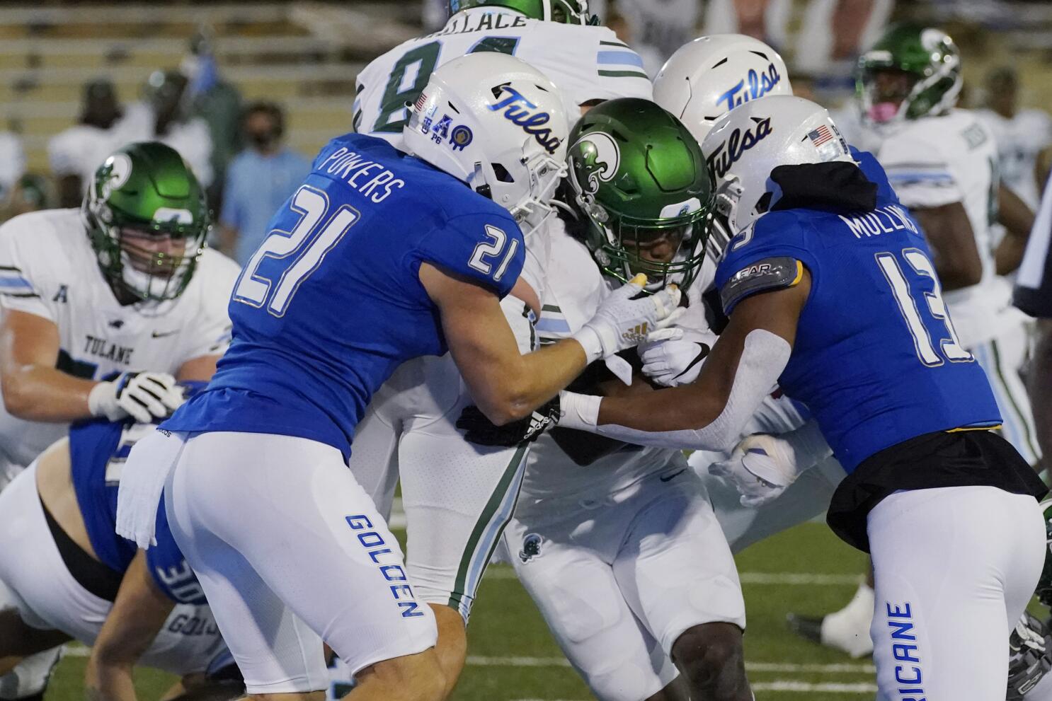 College football: Zaven Collins, Brin Davis lead No. 25 Tulsa to stunning  double OT win over Tulane - Los Angeles Times