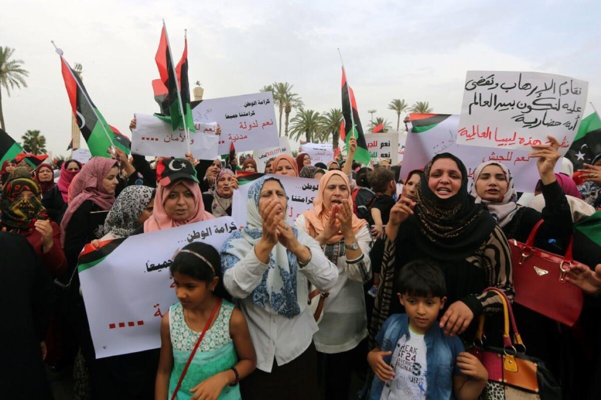 Libyan women are seen protesting in Tripoli, Libya, last month.