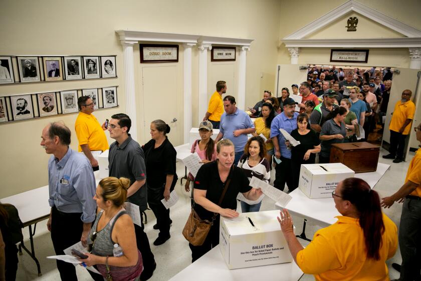 Grocery store workers from Ralph's, Albertsons, and Vons vote on the ratification of a new union contract on September 9, 2019 in San Diego, California.