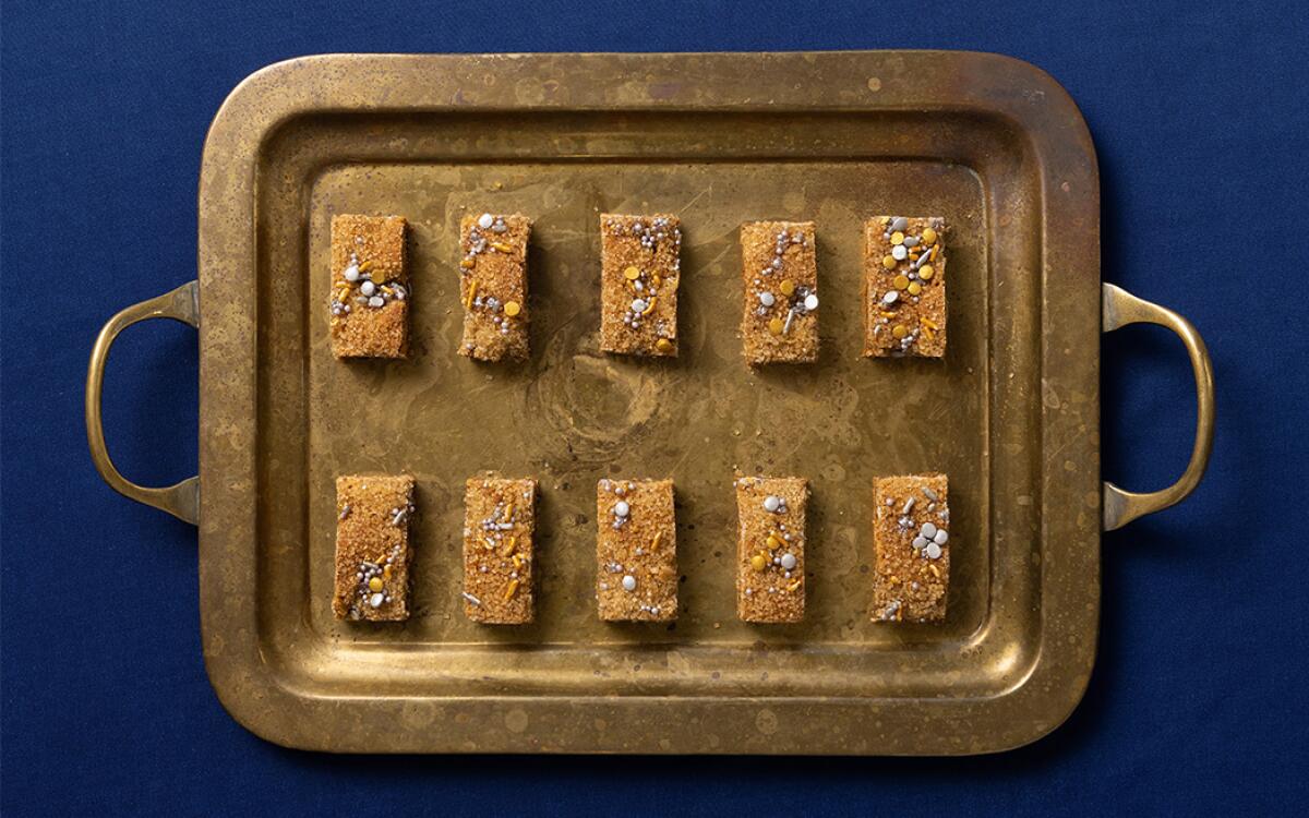 Sticky Toffee Date bar cookies baked by Ben Mims in the Los Angeles Times Test Kitchen.