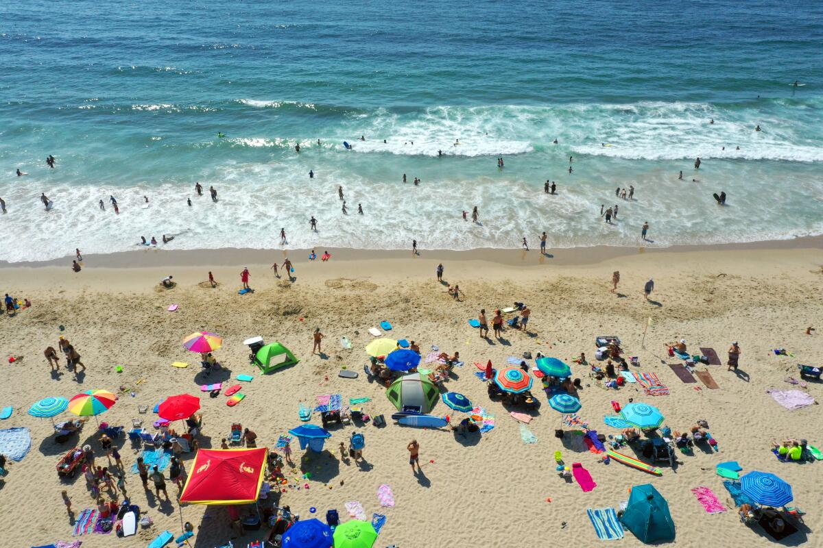 Beachgoers at Hermosa Beach