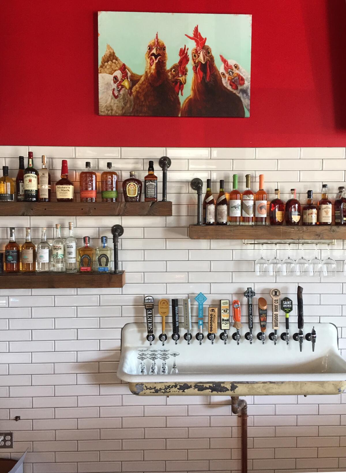 The beer tap system built inside a 1940s-era school bathroom sink at Bantam's Roost Public House, which opens Oct. 14 in Carlsbad's Bressi Ranch.