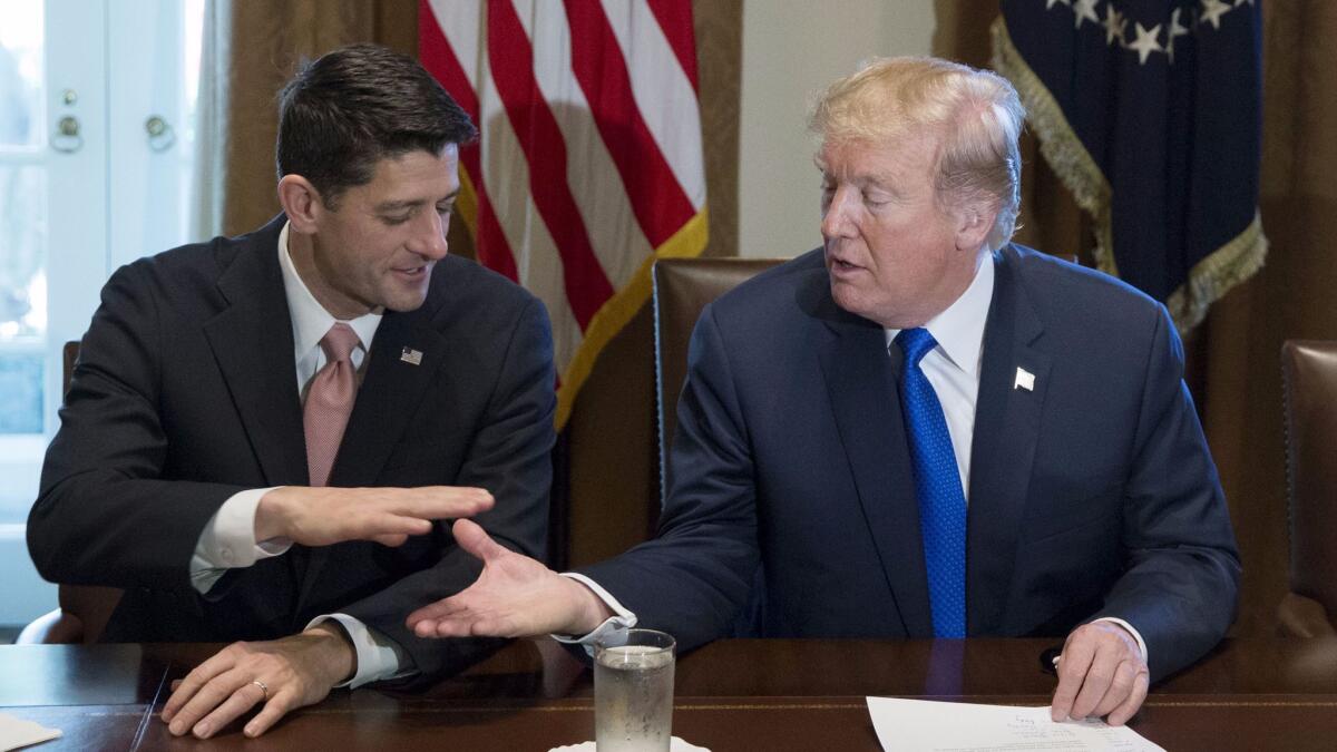 President Trump shakes hands with House Speaker Paul Ryan during a tax plan meeting in Washington on Nov. 2.