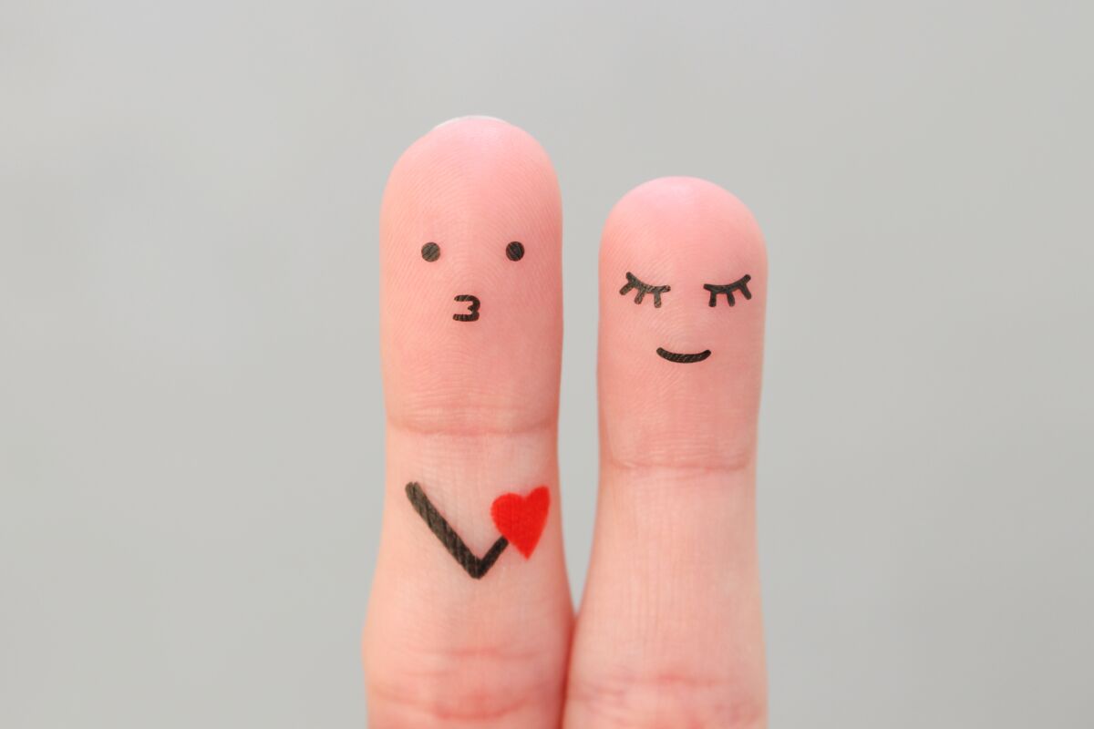 Fingers art of happy couple. Concept of man confessing his love to woman.