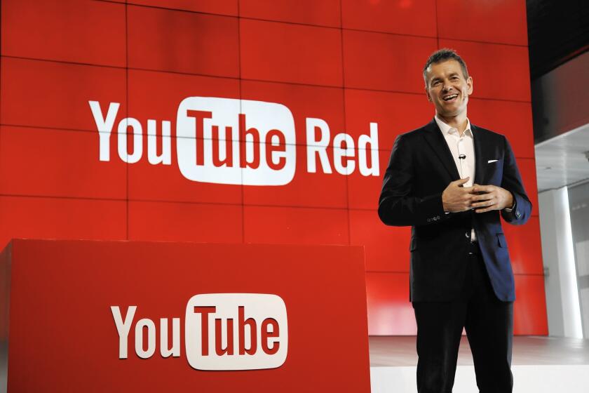 Robert Kyncl, YouTube’s chief business officer, unveils the Red subscription service in Playa Vista.)