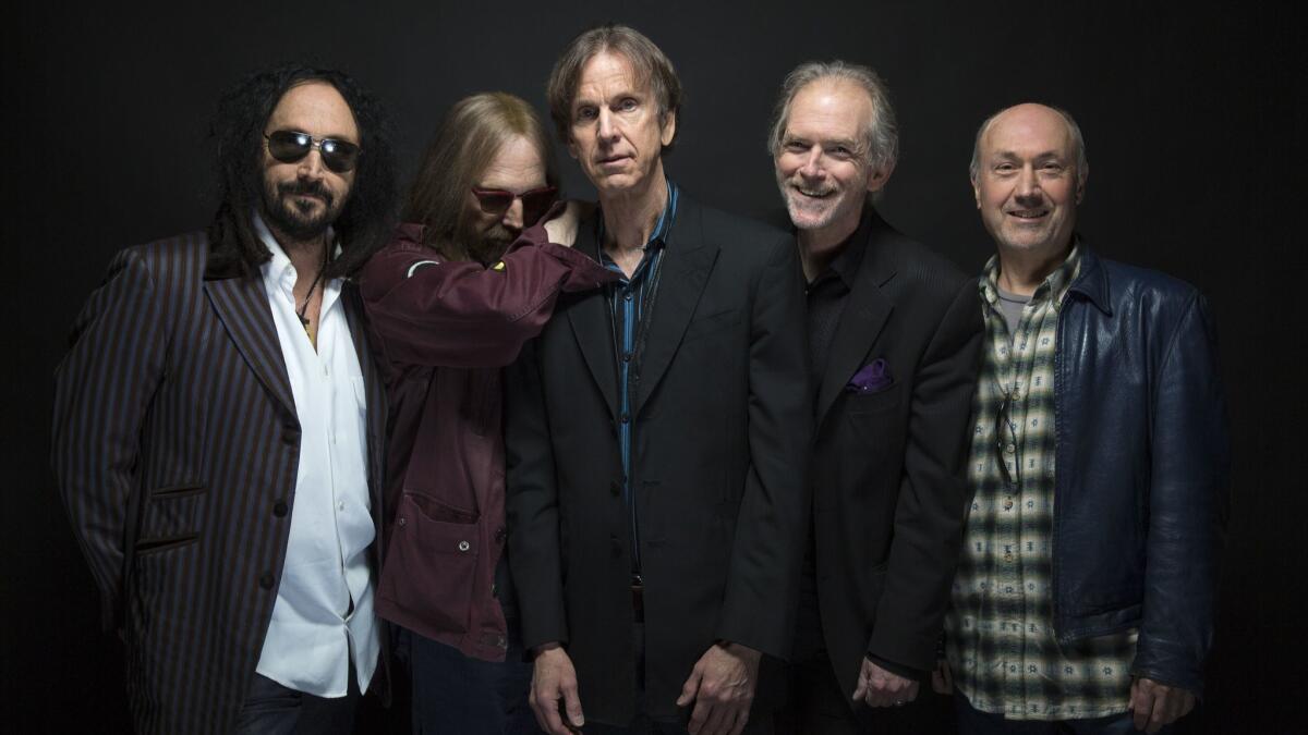 Mudcrutch, left to right: Mike Campbell, Tom Petty, Tom Leadon, Belmont Tench and Randall Marsh photographed in Burbank in 2016