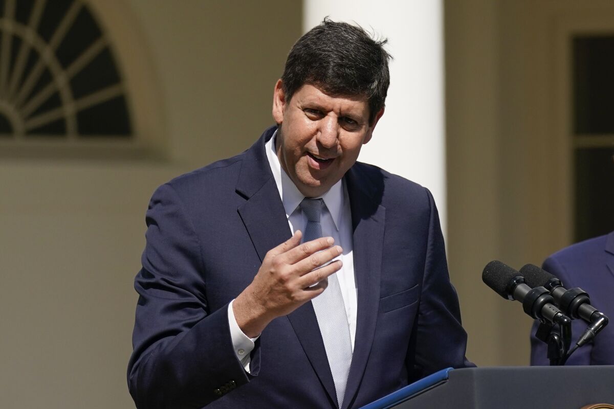 Steve Dettelbach, nominee to lead the Bureau of Alcohol, Tobacco and Firearms, speaks in the Rose Garden in April. 
