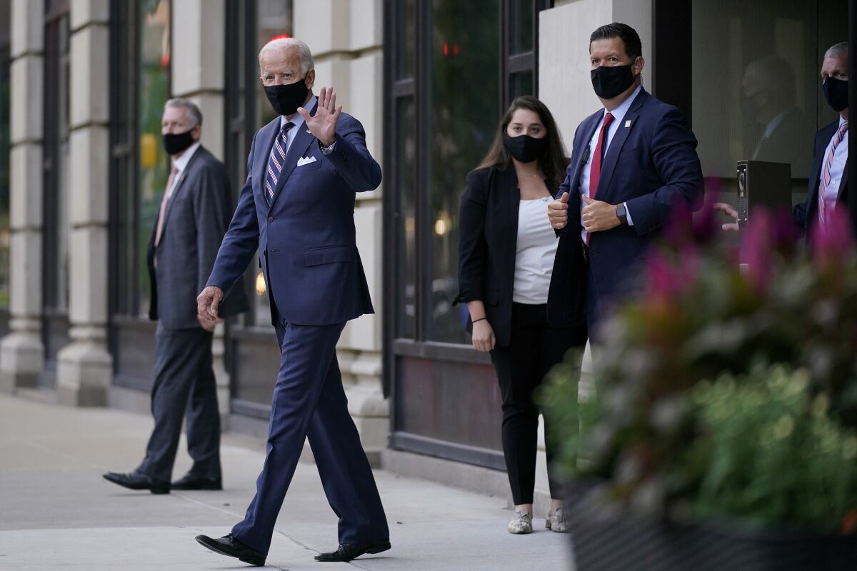 Joe Biden departs after campaign meetings Wednesday in Wilmington, Del.