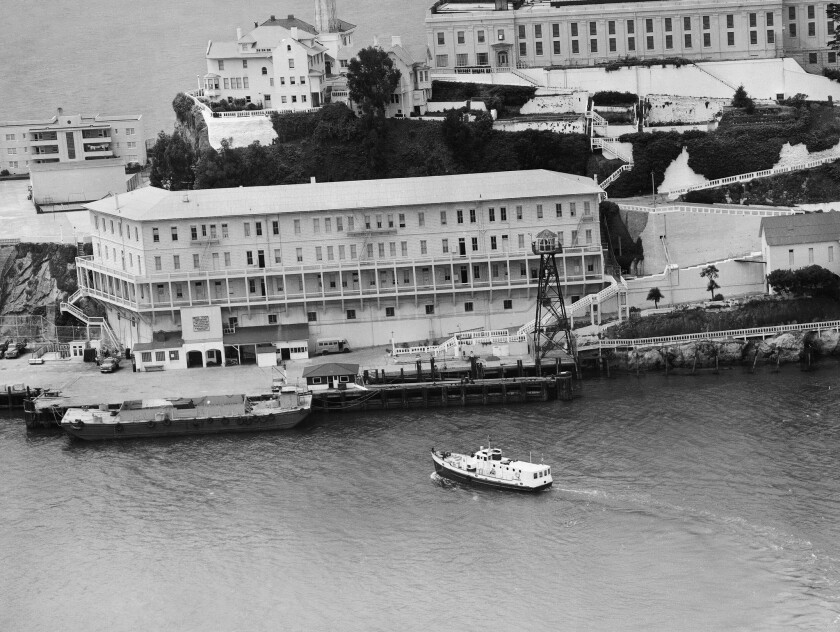 In this June 12, 1962, photo, Alcatraz Federal Penitentiary in San Francisco Bay is shown the day three prisoners escaped. The prison closed March 21, 1963. A little more than six years later, it was occupied by Native Americans to bring attention to their plight.