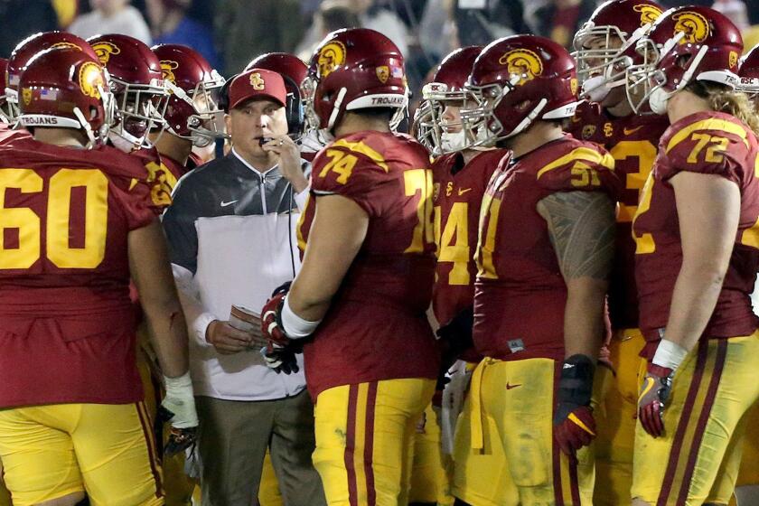 USC Coach Clay Helton and the Trojans face the Nittany Lions of Penn State in the Rose Bowl on Jan. 2, 2016.