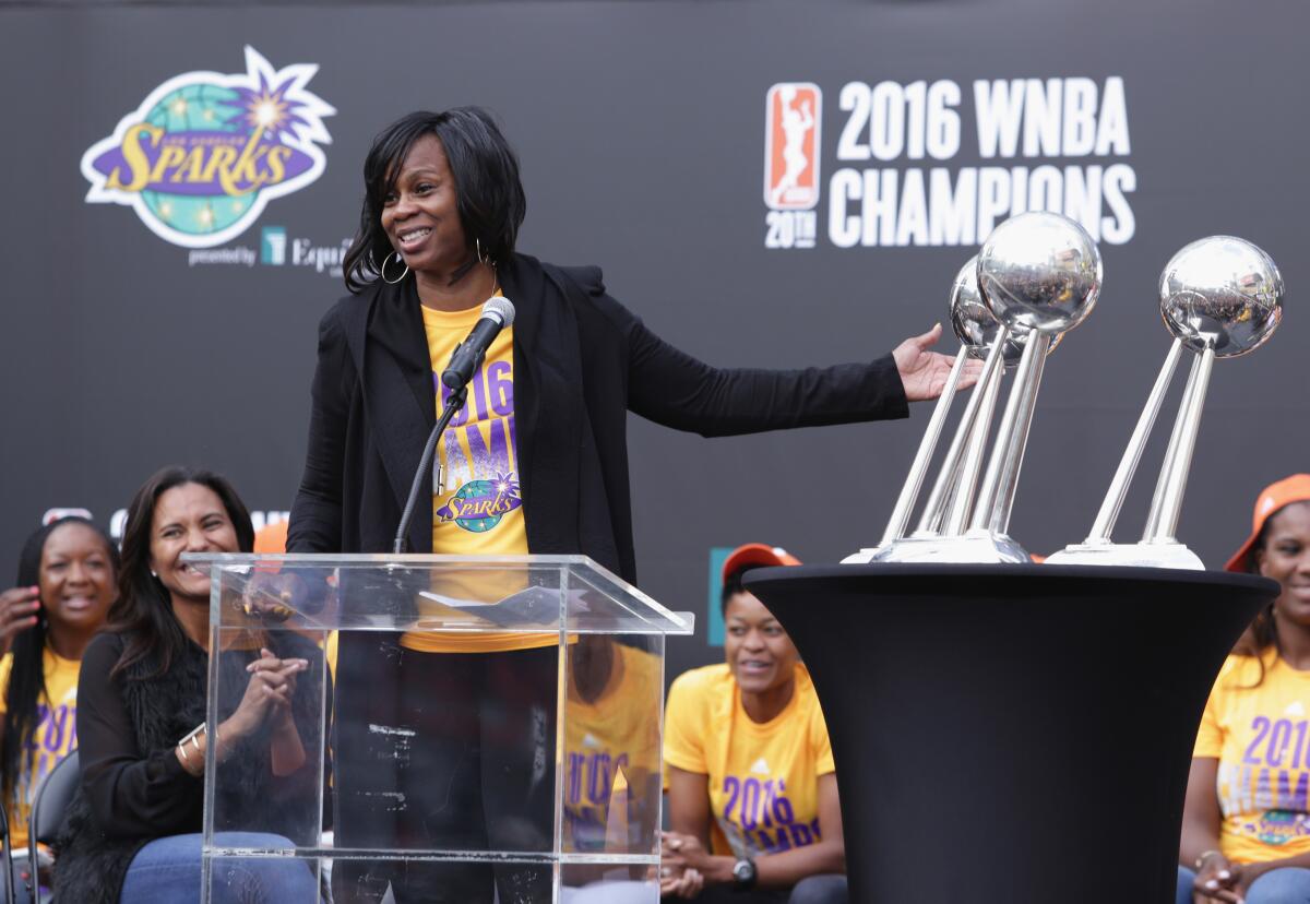 Penny Toler after the Sparks won the 2016 WNBA title.