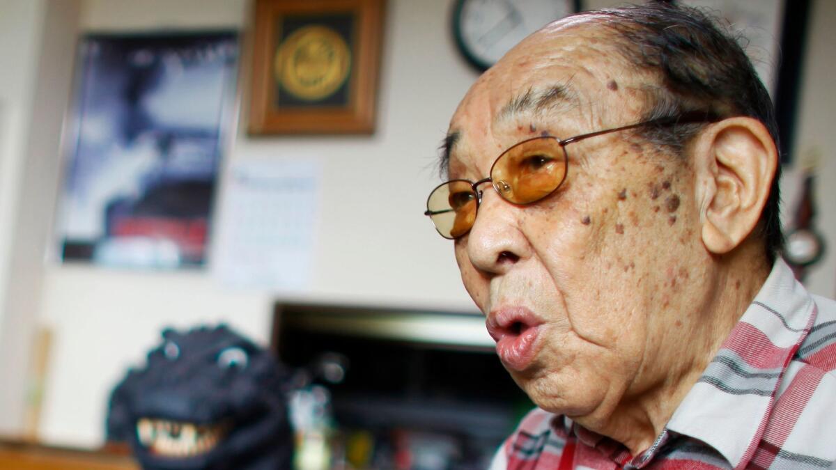 Original Godzilla suit actor Haruo Nakajima in his home in Sagamihara, near Tokyo, on April 28, 2014.