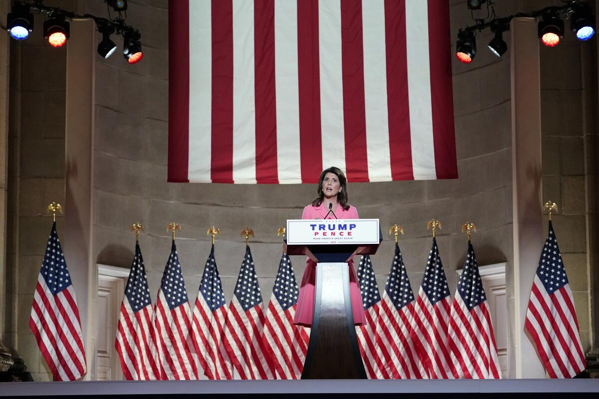 Nikki Haley speaks during the Republican National Convention on Monday.