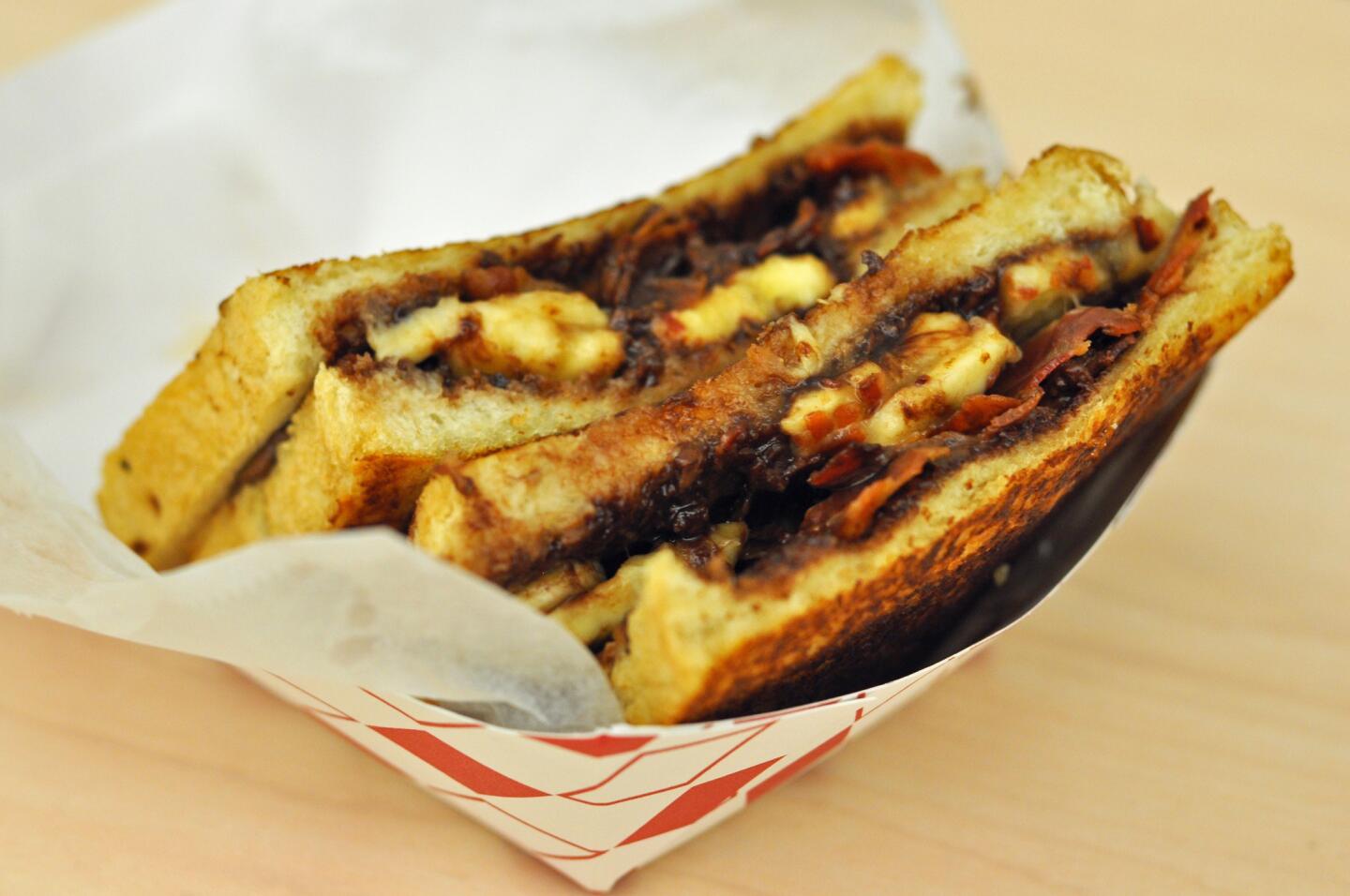 The Bacon Explosion Melt made with Nutella, bacon, bananas and honey.