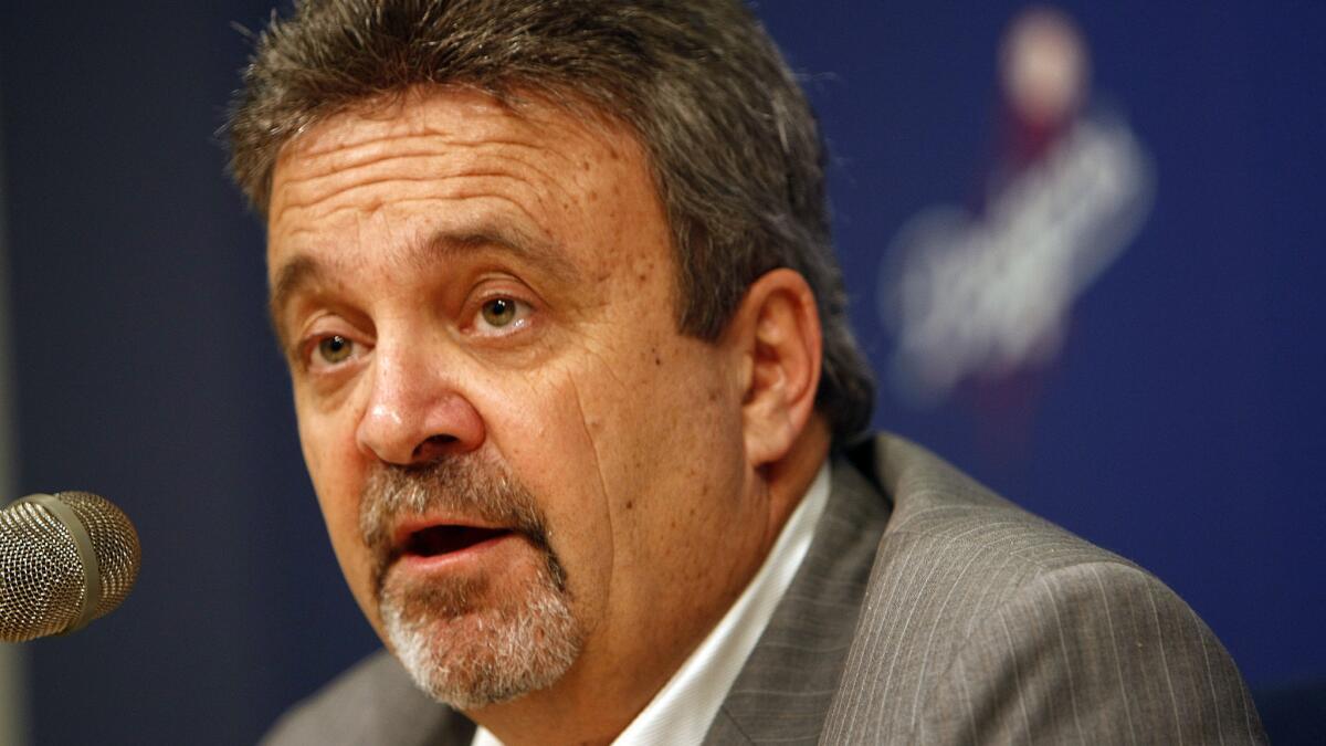 Former Dodgers General Manager Ned Colletti at a news conference at Dodger Stadium in October 2013.