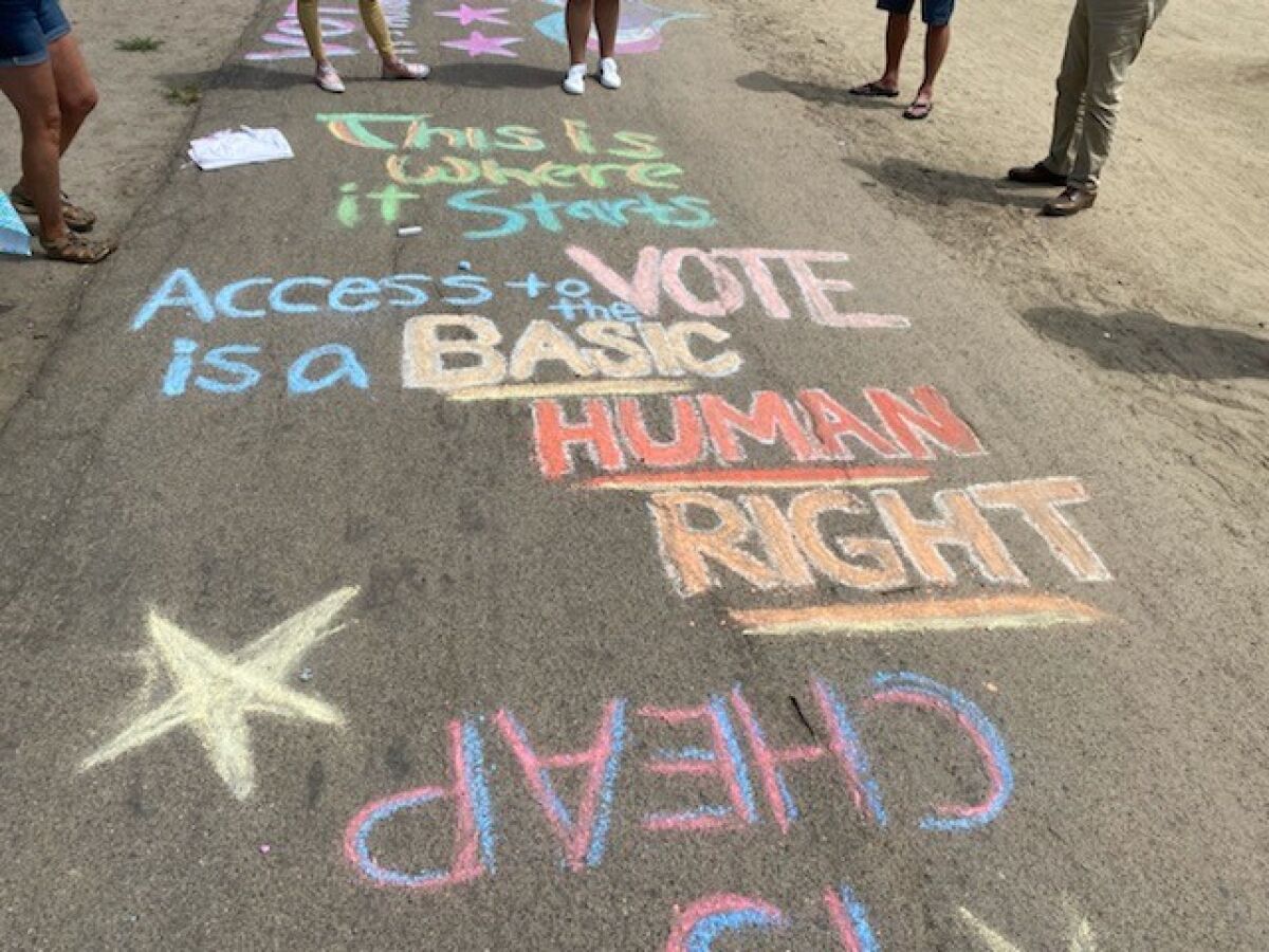 The ChalkUp on July 10 featured people drawing messages on the La Jolla Bike Path, billed as a celebration of voting rights.