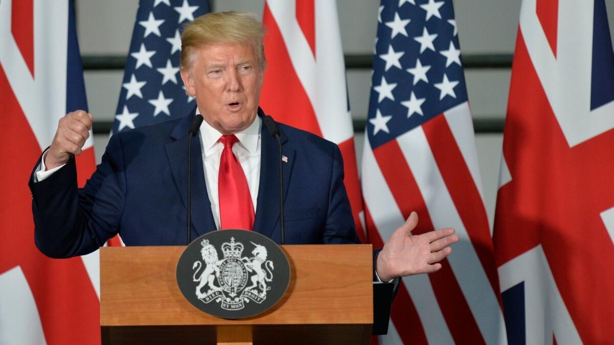 President Trump speaks at a news conference at the Foreign and Commonwealth Office in London on June 4, 2019.