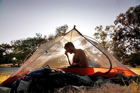 McInturff wakes up in his tent