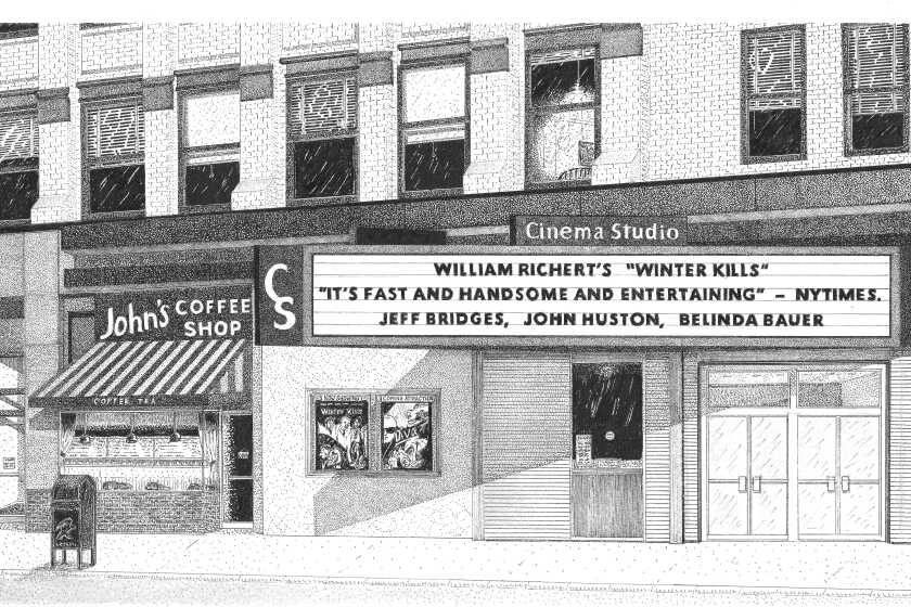 A drawing of New York City's Cinema Studio movie theater by Skip Sturtz as seen in Richard Shepard's 'Film Geek.'