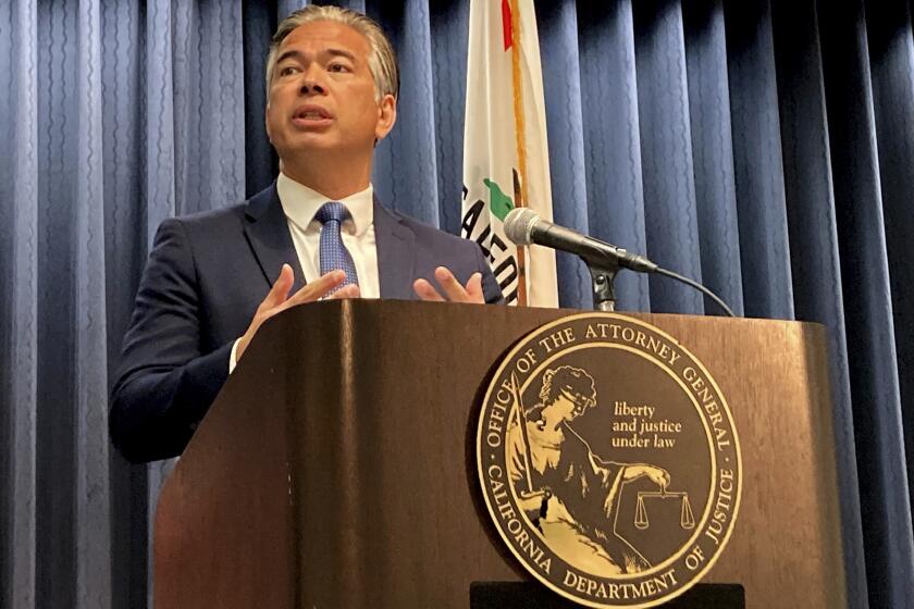 California Attorney General Rob Bonta announces a civil rights investigation into the Riverside County Sheriff's Office on Thursday, Feb. 23, 2023, during a news conference in Los Angeles. (AP Photo/Stefanie Dazio)