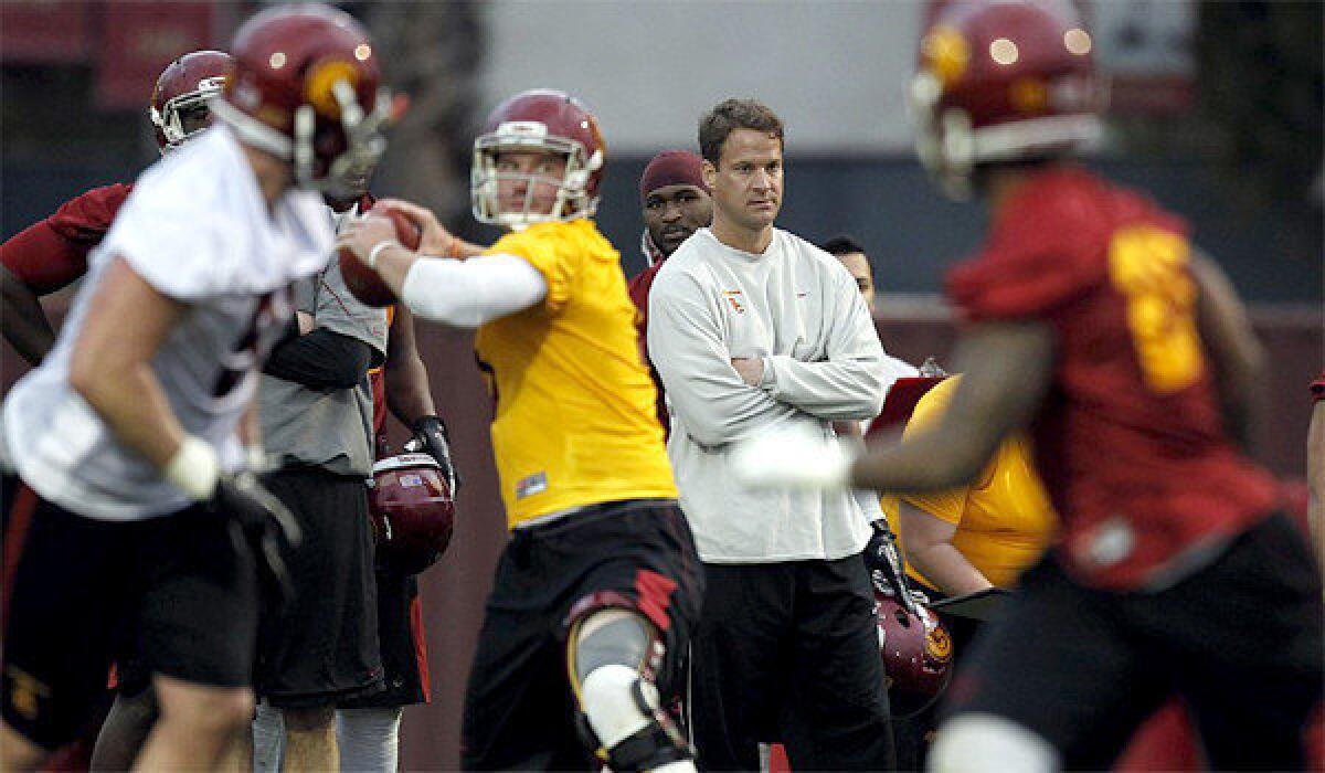 Coach Lane Kiffin has moved to make USC's spring practice more physical than it's been in the past, but for the second day in a row news from Trojans camp involves a player undergoing knee surgery.