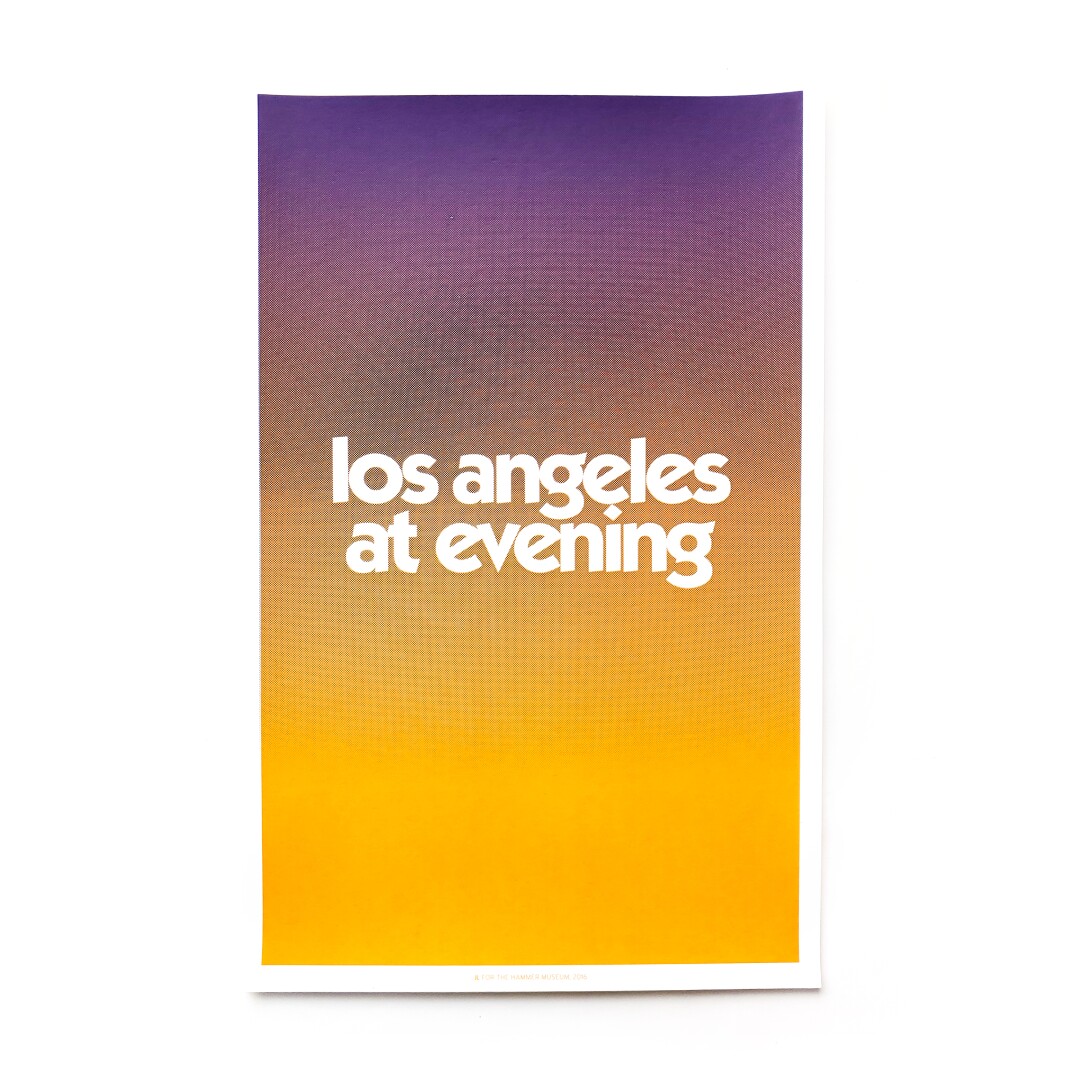 The words "Los Angeles at Evening" on a background shading from purple at the top to gold at the bottom.