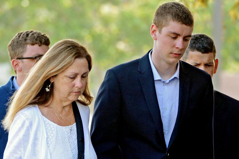 Brock Turner makes his way into the Santa Clara Superior Courthouse in Palo Alto, Calif. on June 2. A letter written by Turner's father was made public by a Stanford law professor who wants the judge in the case removed from office.