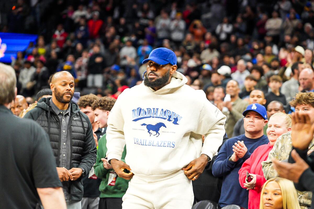 LeBron James attends the state Division I boys' basketball championship game between Sierra Canyon and Stockton Lincoln.