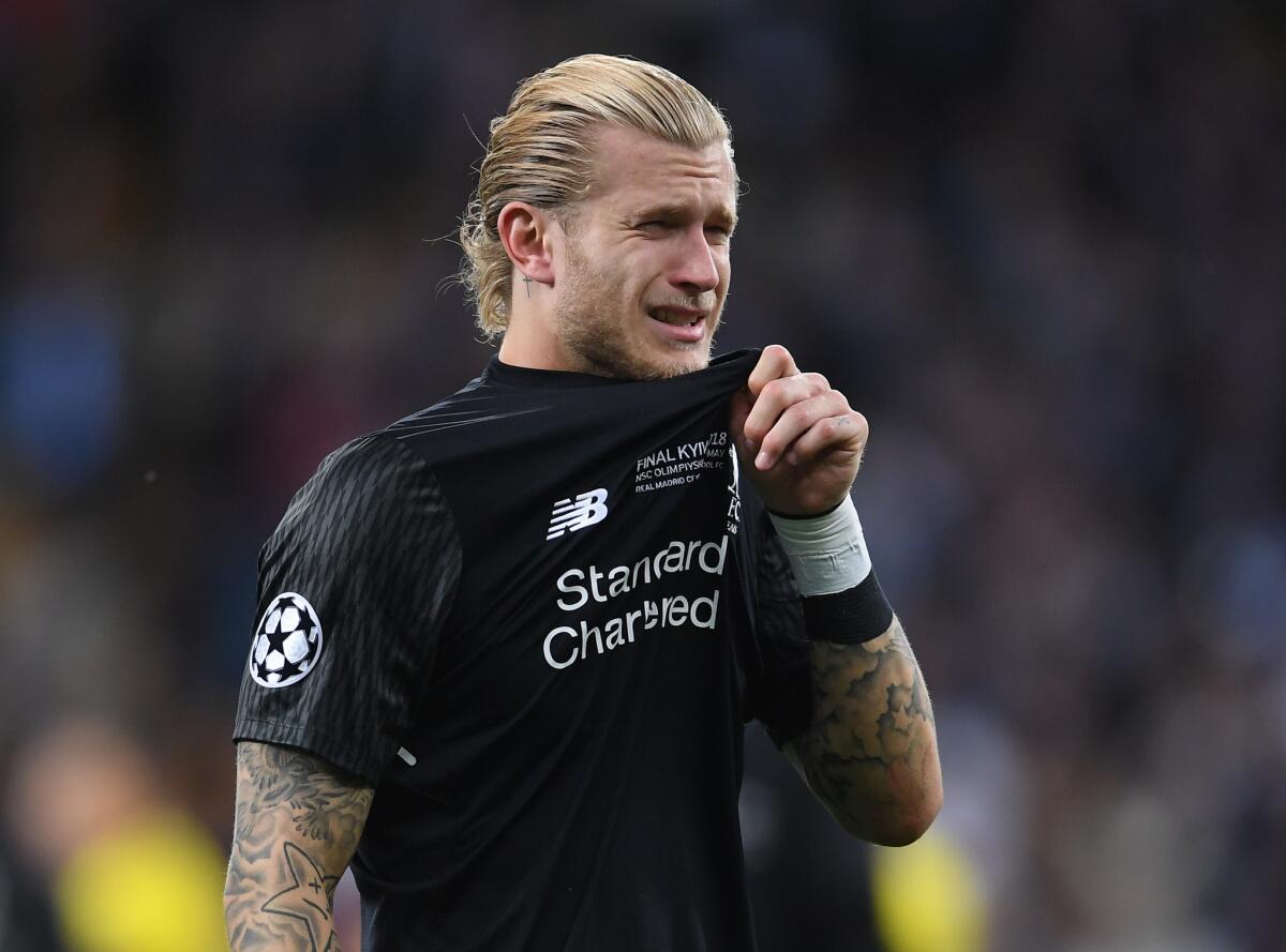 Loris Karius of Liverpool breaks down in tears after defeat in the UEFA Champions League final between Real Madrid and Liverpool on May 26, 2018 in Kiev, Ukraine.