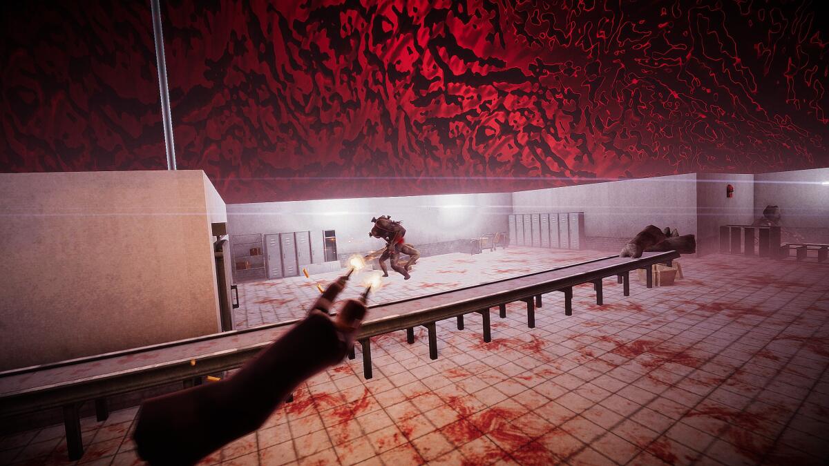 Человек стреляет в монстра в кадре из видеоигры 