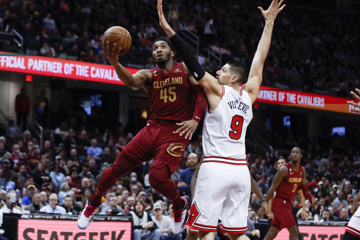 NBA basketball: Cleveland Cavaliers star Donovan Mitchell scores