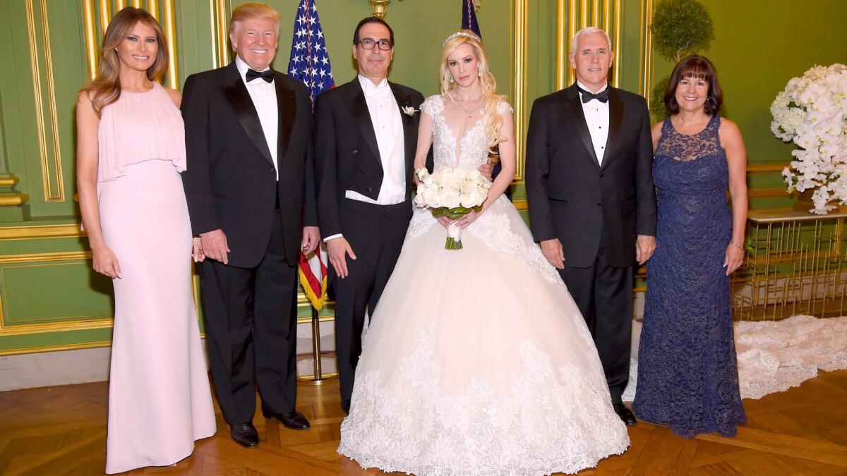The Trumps and the Pences attend the wedding of Steven T. Mnuchin and Louise Linton in June.