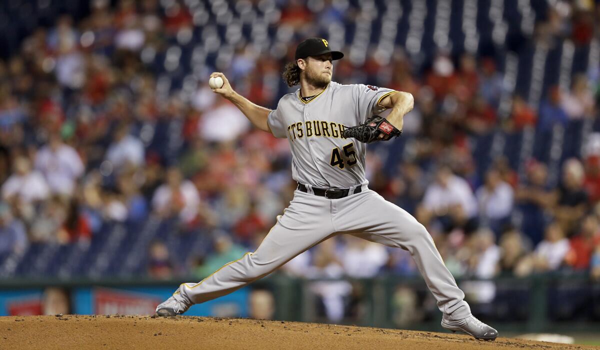 Pittsburgh Pirates pitcher Gerrit Cole in action during a game against the Philadelphia Phillies Monday.