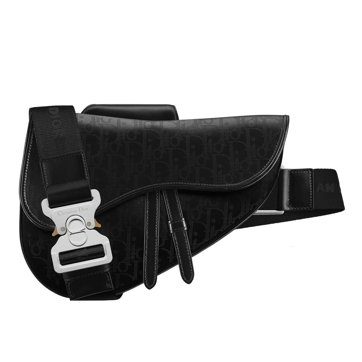 Dior Men's Saddle Bag in black Oblique Galaxy leather.