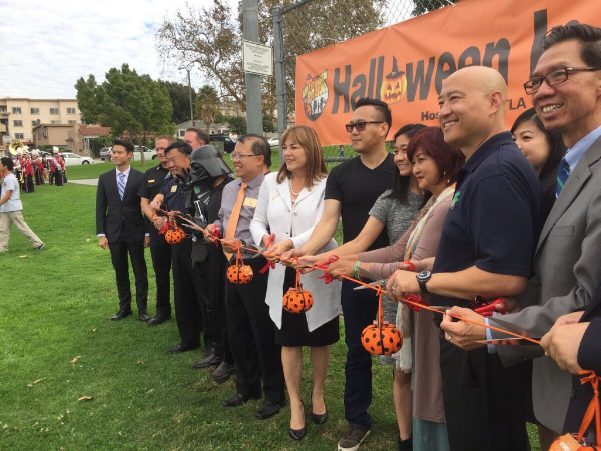 Sanchez attends her second ribbon cutting of the day, this time for Halloween in the Park in Monterey Park.