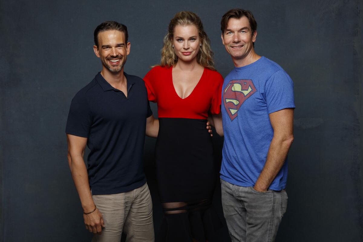 Chris Gorham, from left, Rebecca Romijn and Jerry O'Connell from the film "Death of Superman."