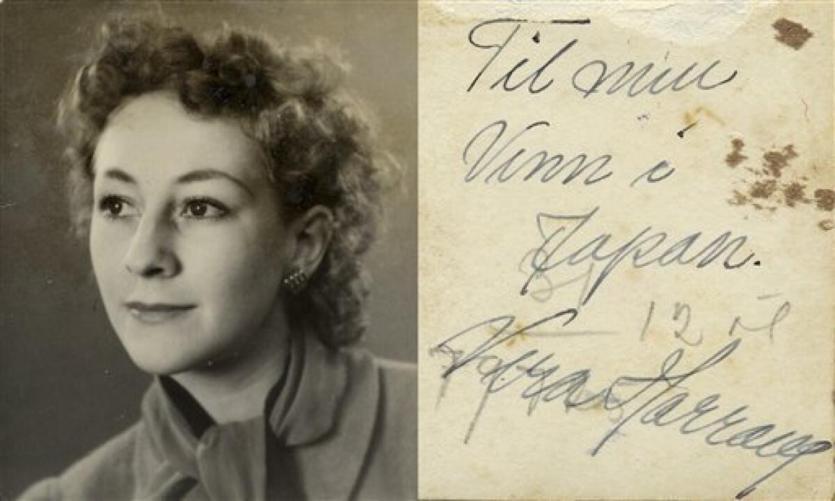 This undated photo given to Japanese tourism official Tatsuo Osako and released on July 26, 2010 by Akira Kitade who worked under Osako, shows a woman and a brief message written on the back. The photograph is part of a recently discovered group of prints which throws more light on a subplot of the Holocaust: the small army of Japanese bureaucrats who helped shepherd thousands of Jews to safety. (AP Photo/Tatsuo Osako) EDITORIAL USE ONLY- NO SALES