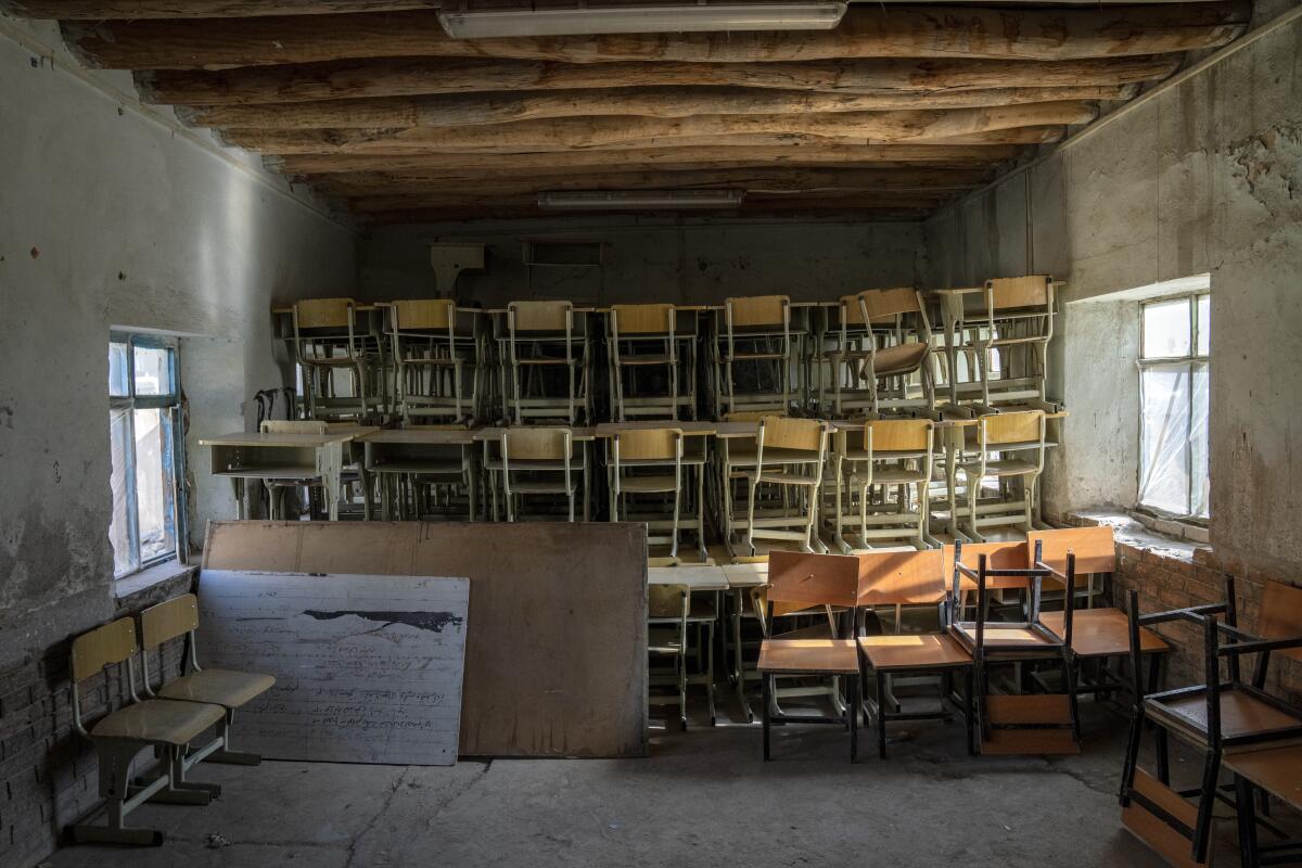 A classroom that previously was used for girls sits empty in Kabul, Afghanistan.