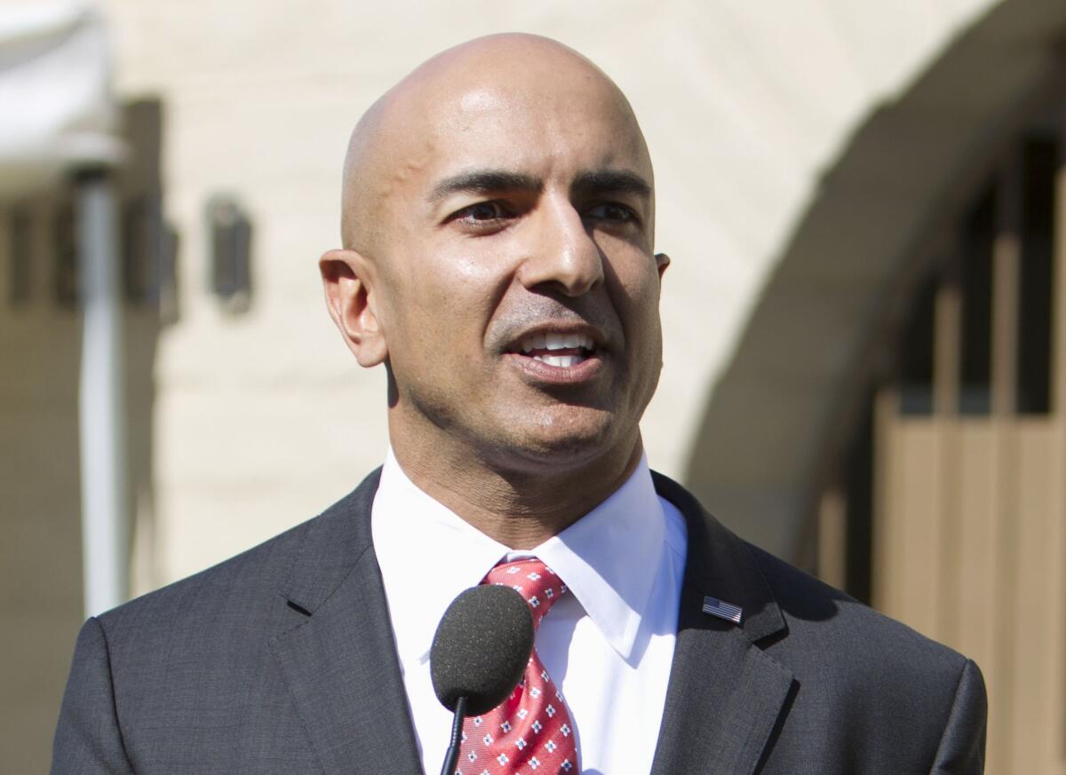 Neel Kashkari, now the president of the Federal Reserve Bank of Minneapolis, speaks in Sacramento on July 21, 2014, during his campaign for California governor.