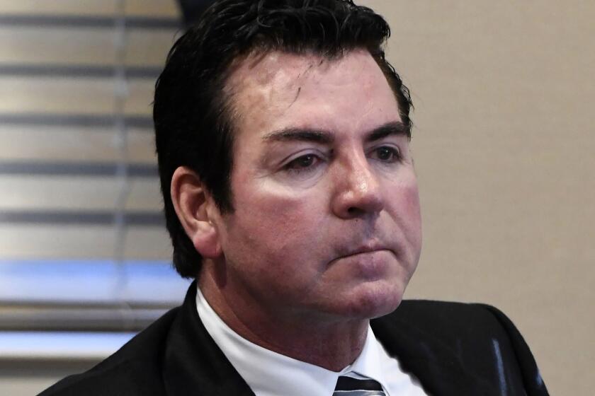 FILE - In this Wednesday, Oct. 18, 2017, file photo, Papa John's founder and CEO John Schnatter attends a meeting in Louisville, Ky. Schnatter says the pizza chain doesnât know how to handle a âcrisis based on misinformationâ and that he made a âmistakeâ in agreeing to step down as chairman. Schnatter says the board asked him to step down as chairman without âany investigationâ and he should not have complied, according to a letter his representative says was sent to the board Saturday, July 14, 2018. The contents of the letter were first reported by the Wall Street Journal. (AP Photo/Timothy D. Easley, File)