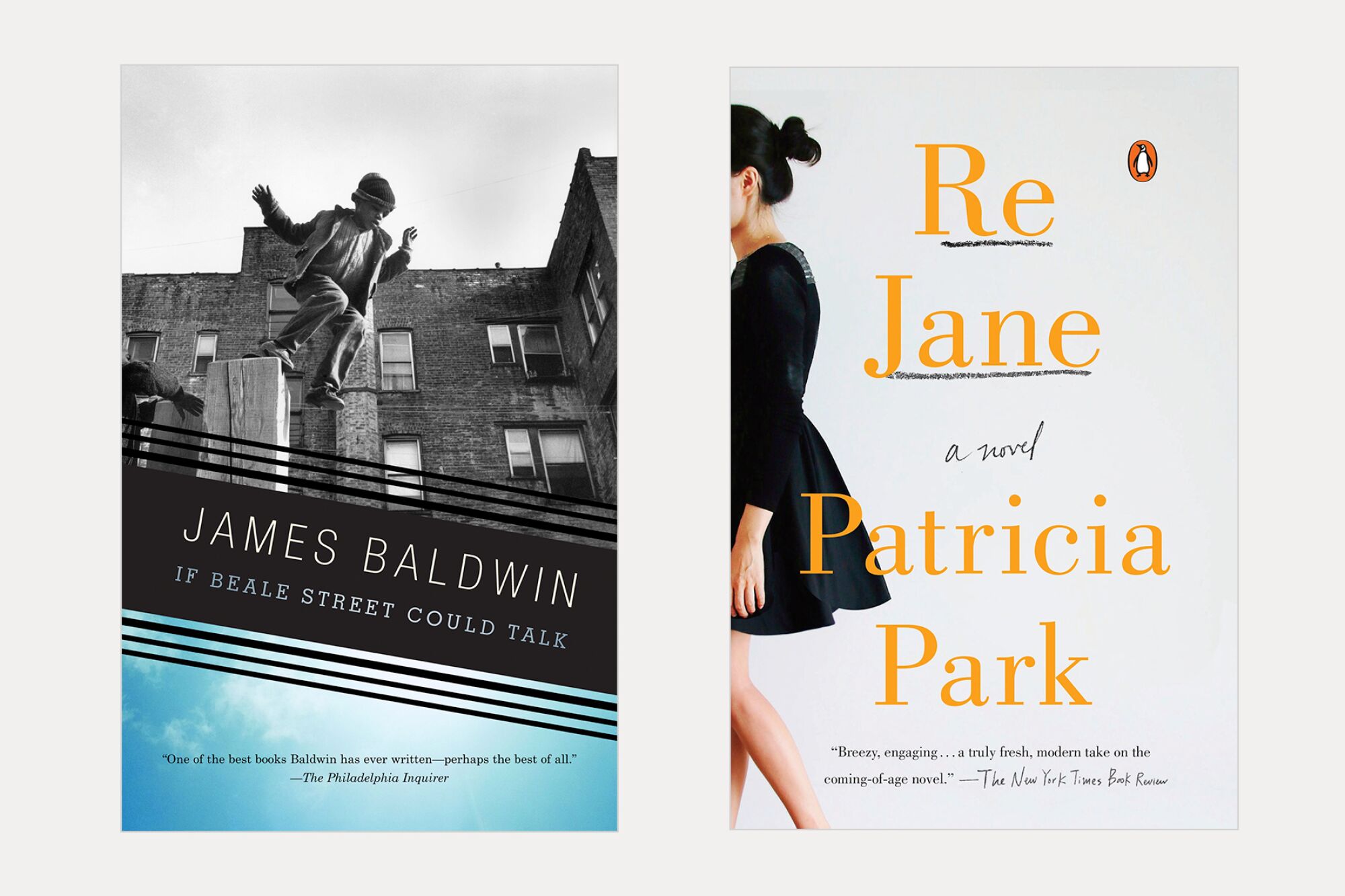 iki kitap kapağı: James Baldwin'in yazdığı If Beale Street Could Talk ve Patricia Park'ın yazdığı Re Jane, a Novel