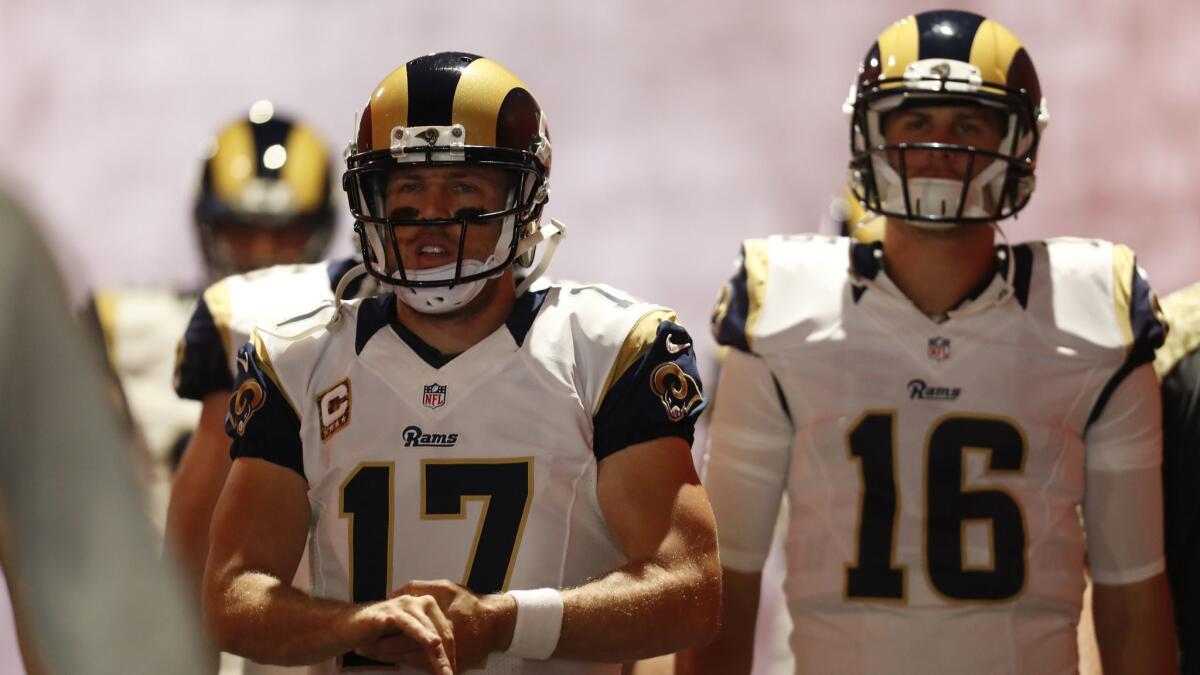During the 2016 season, Case Keenum (17) was the starting quarterback for the Rams and Jared Goff (16) was the backup.