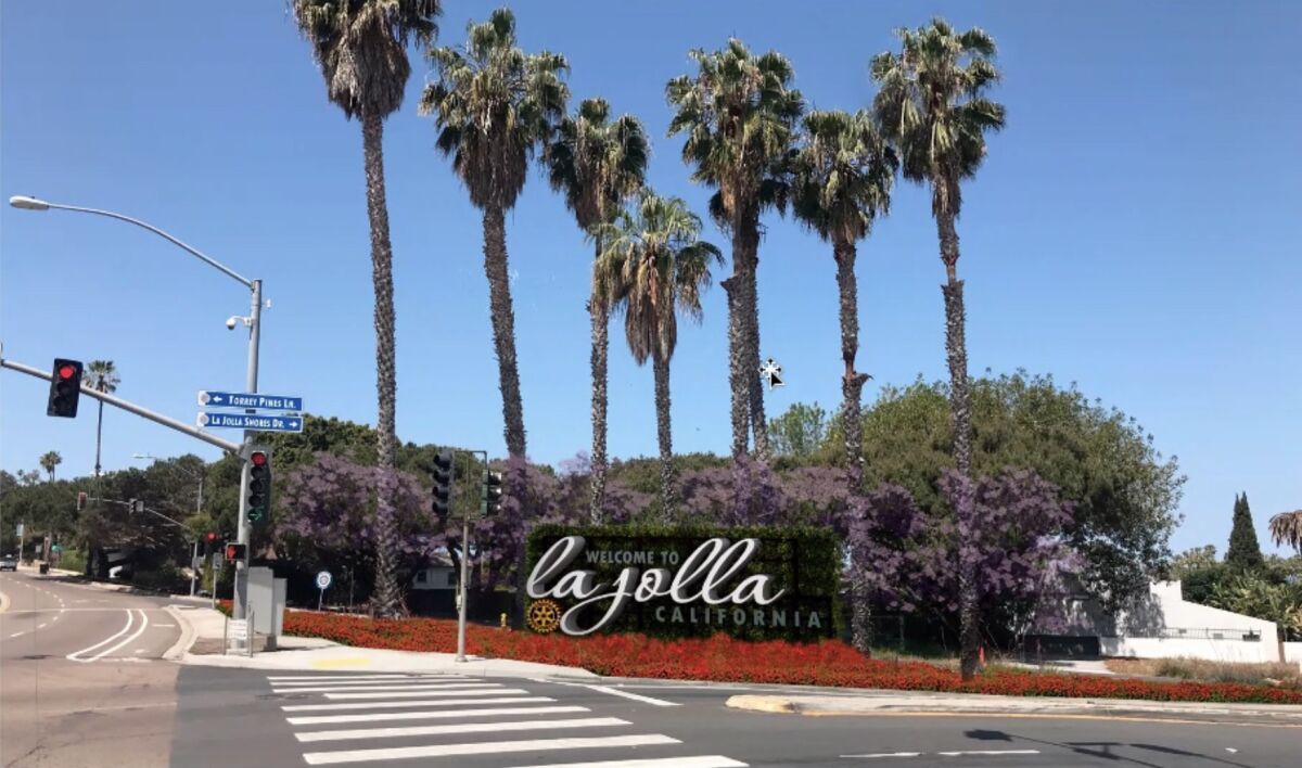 A proposed welcome sign for La Jolla would be placed at the intersection of Torrey Pines Road and La Jolla Shores Drive.