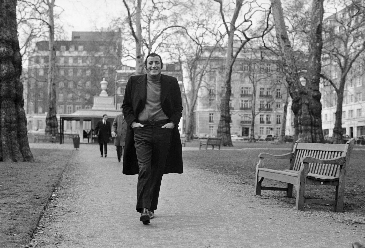 Tony Bennett walks through Berkeley Square London