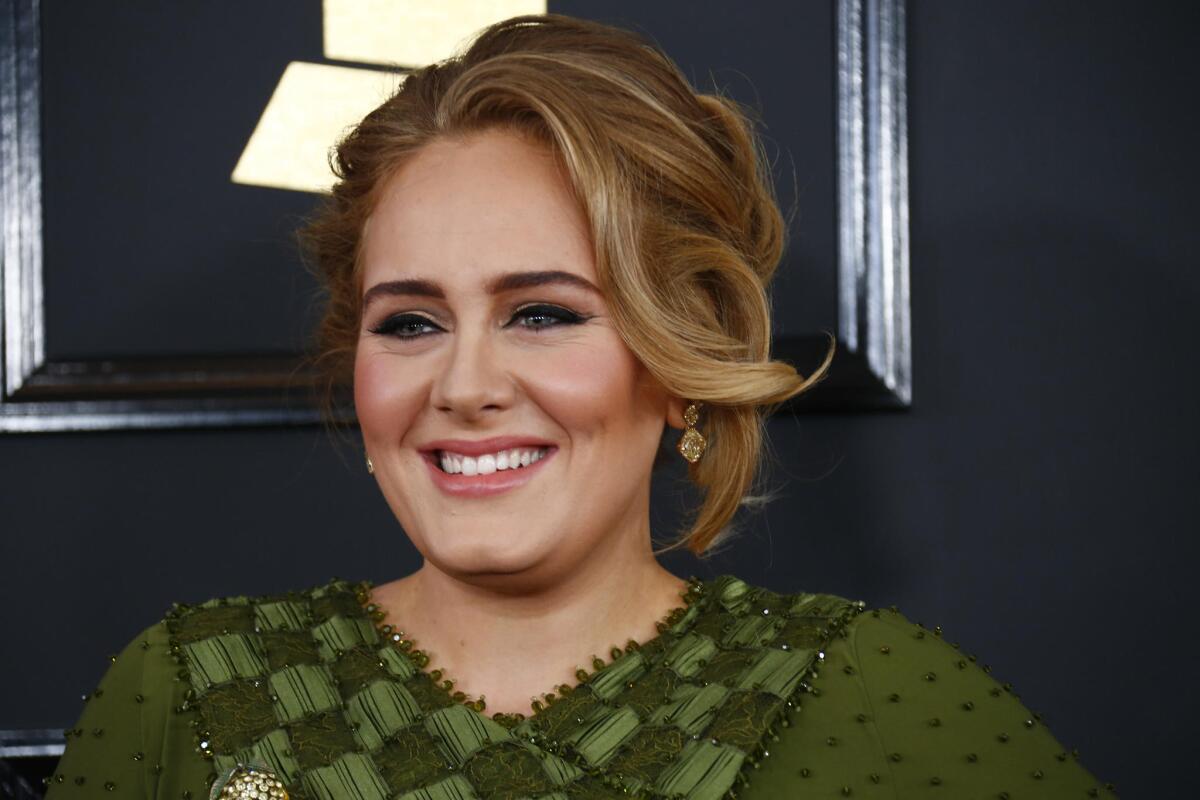 Adele arrives at the 59th Grammys at the Staples Center in Los Angeles.