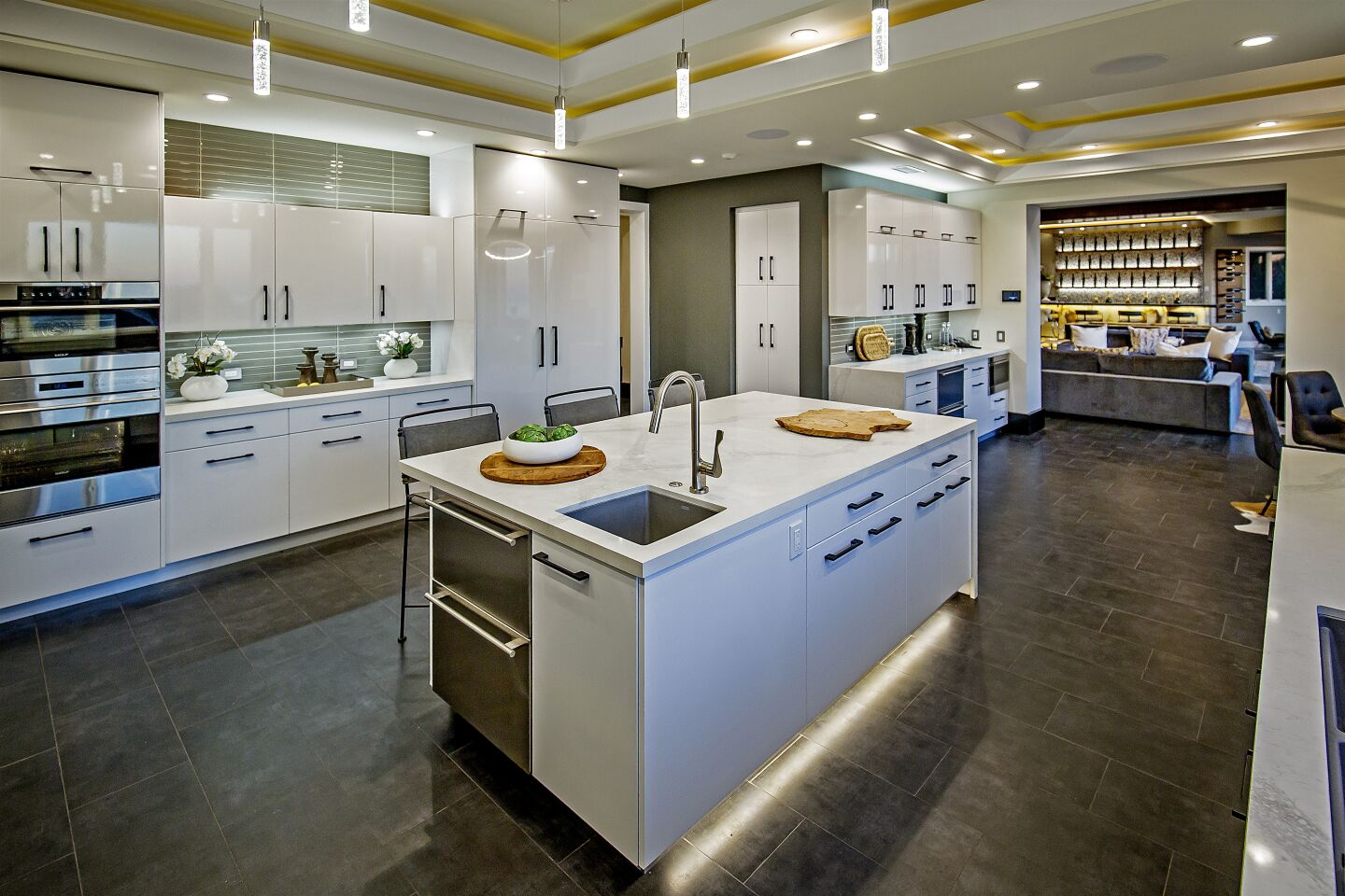 The sleek kitchen with breakfast nook.