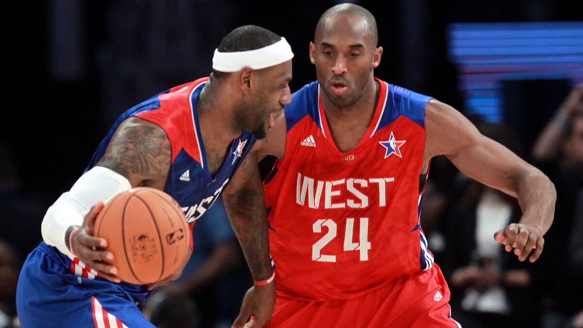 It appears Lakers guard Kobe Bryant, guarding Cavaliers forward LeBron James in 2013, will make one last return to the NBA All-Star game in February.