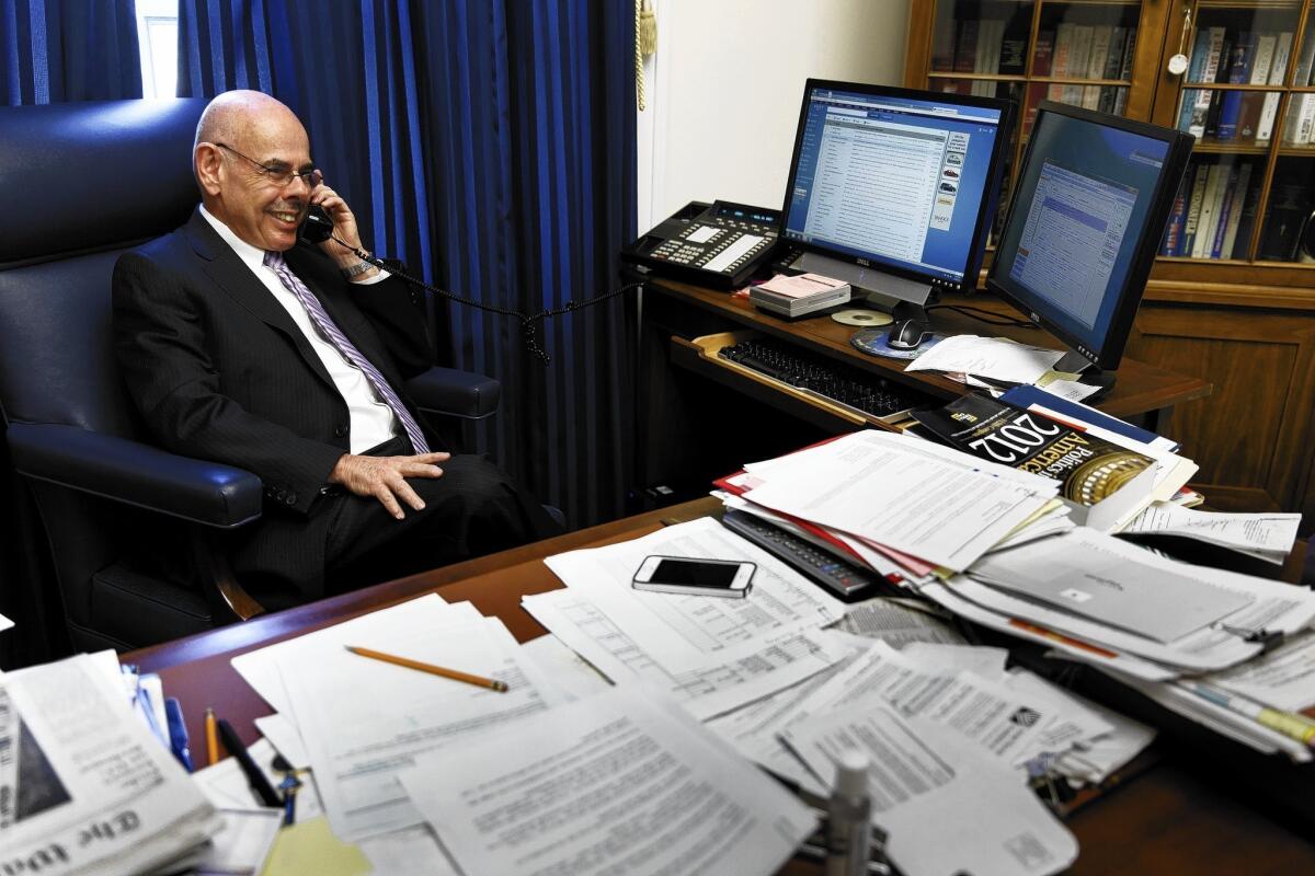 Rep. Henry A. Waxman (D-Beverly Hills) fields a phone call in his Capitol Hill office after announcing his plan to retire at the end of his term.